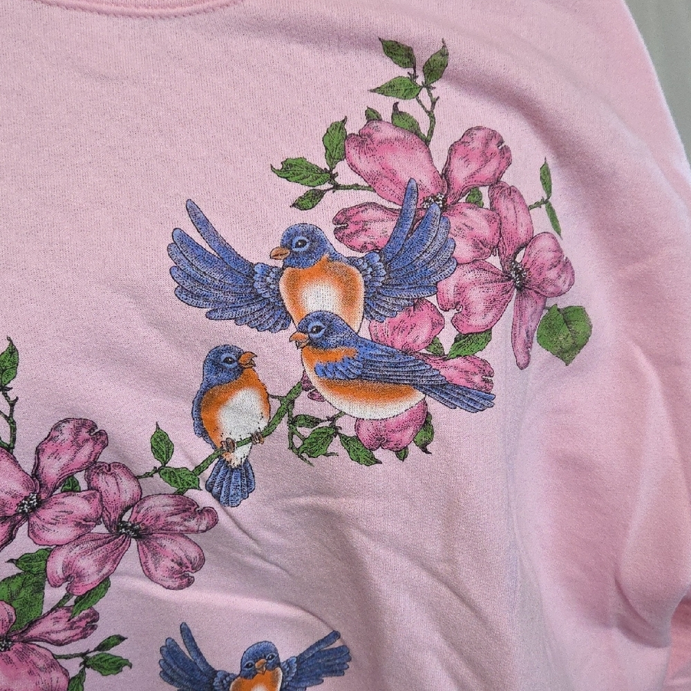 Jerzees Pink Floral Bird Embellished Sweatshirt. 3XL - Picture 2 of 6
